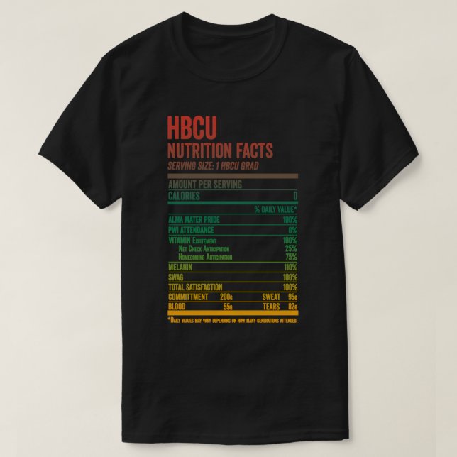 Camiseta HBCU Nutrition Hacts Shirt American Black History (Diseño del anverso)