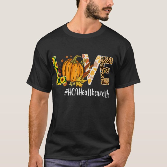 Camiseta HCA Healthcare Love Fall Pumpkin leopardo (Anverso)