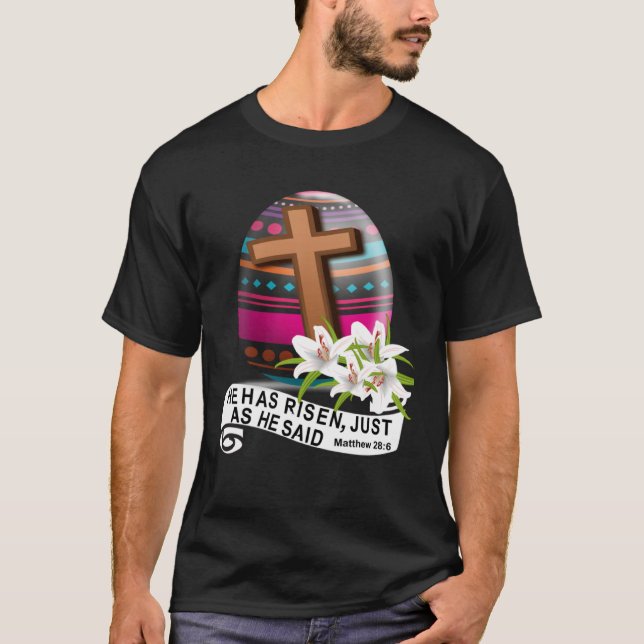 Camiseta He Has Risen Easter Cross Bible Verse Christianity (Anverso)