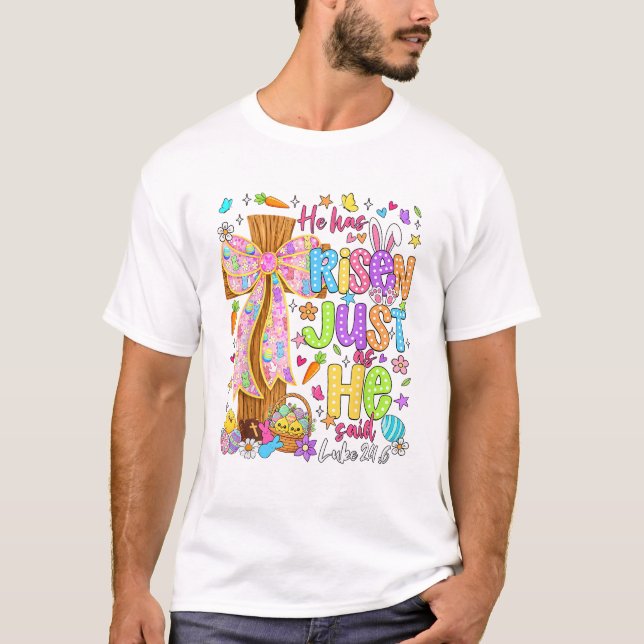 Camiseta He Has Risen Just As He Said Christian Easter Bunn (Anverso)