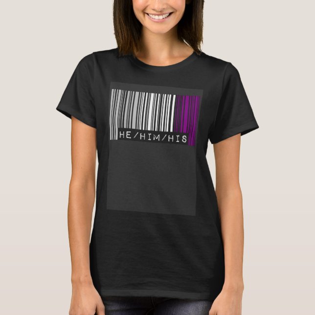 Camiseta He Him His Pronouns Asexual Pride Flag Barcode Aes (Anverso)