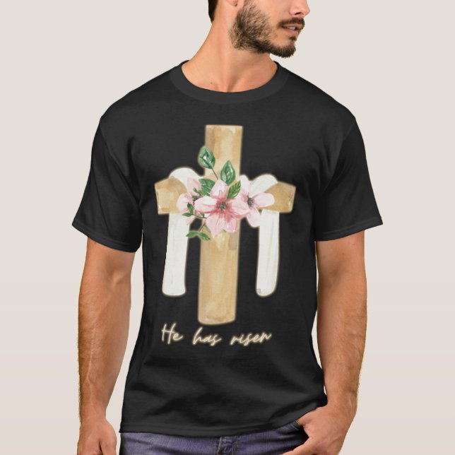 Camiseta He Is Risen Cross Jesus Religious Easter Day Chris (Anverso)