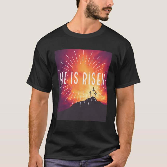 Camiseta He Is Risen Cross Jesus Religious Easter Day Chris (Anverso)