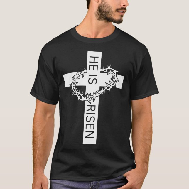 Camiseta He Is Risen Easter Day Jesus Cross Religious Chris (Anverso)