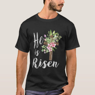 Camiseta He Is Risen Floral Cross Happy Easter 2023