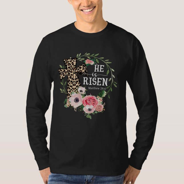 Camiseta He Is Risen Happy Easter Day Jesus Leopard Christi (Anverso)