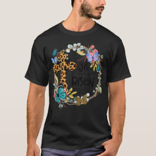 Camiseta He Is Risen Leopard Cross Christian Jesus Happy Ea