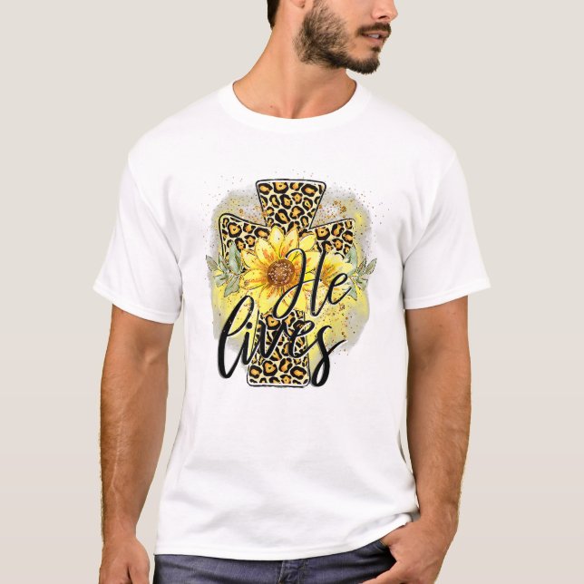 Camiseta He Lives Sunflowers Faith Jesus (Anverso)