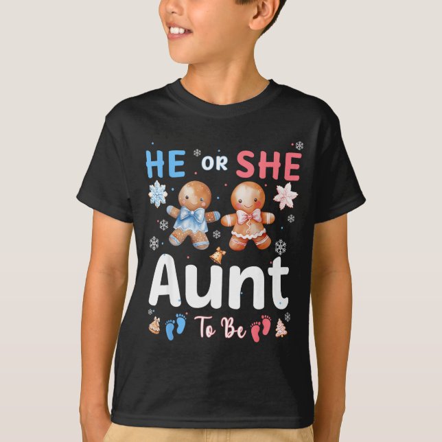 Camiseta He Or She Aunt To Be Christmas Gingerbread Gender  (Anverso)