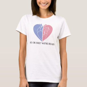 Camiseta He or She We're Ready Gender Reveal Split Heart Wo