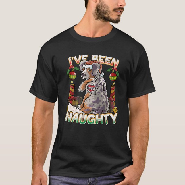 Camiseta He sido un malvado pastor australiano perro Santa  (Anverso)