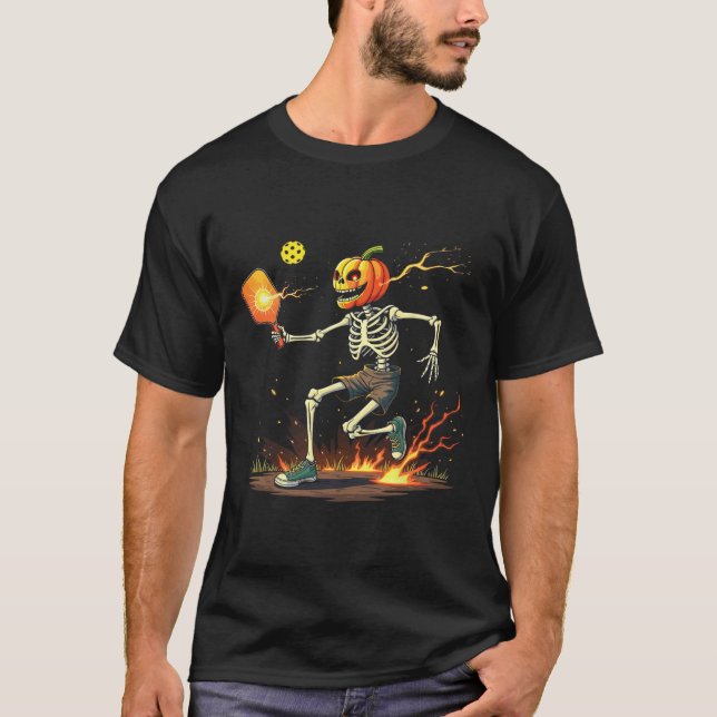 Camiseta Head Skeleton Pickleball Halloween Spooky Sports (Anverso)