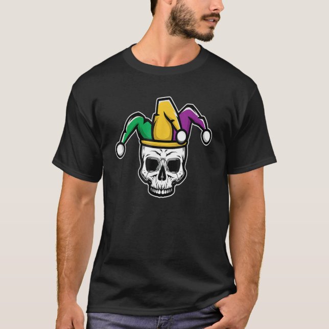 Camiseta Head Skull Jester Hat T Shirt Mardi Gras Gifts Fes (Anverso)