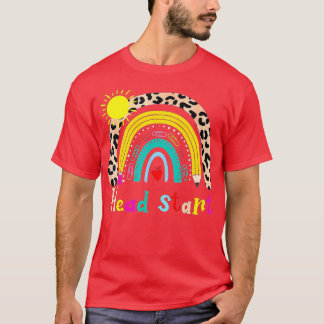 Camiseta Head Start Teacher Leopard Rainbow Head Start Teat
