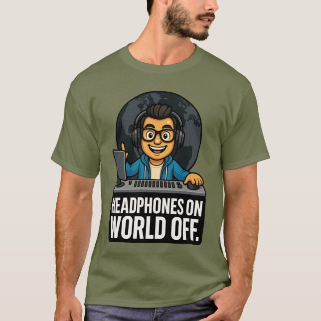Camiseta Headphones On, World Off – Music Producer T-Shirt (Anverso)