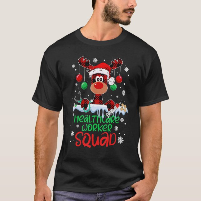 Camiseta Healthcare Worker Squad Reindeer Christmas Pajamas (Anverso)