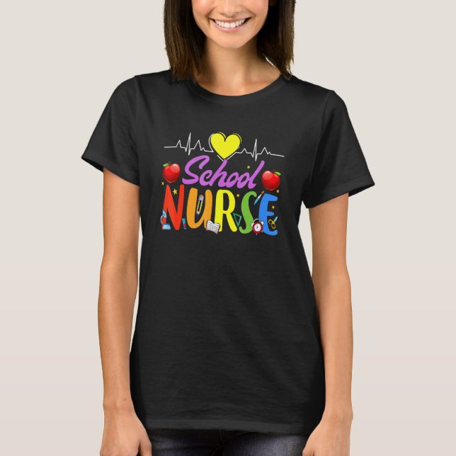 Camiseta Heart Apple School Nurse For Woman Nursing Teacher (Anverso)