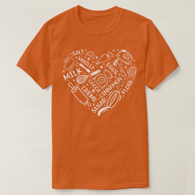 Camiseta Heart Bake Baker Confectioner Baking Utensils Baki (Diseño del anverso)