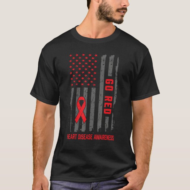 Camiseta Heart Disease American Flag Go Red Heart Disease A (Anverso)
