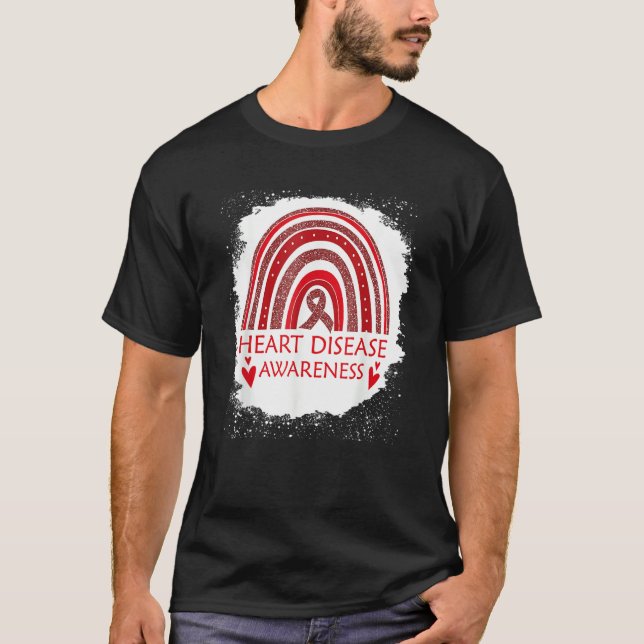 Camiseta Heart Disease Awareness Bleached Rainbow Red Ribbo (Anverso)