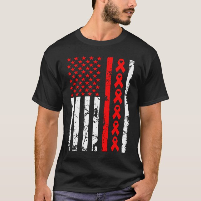 Camiseta Heart Disease Awareness Red Ribbon American Flag U (Anverso)