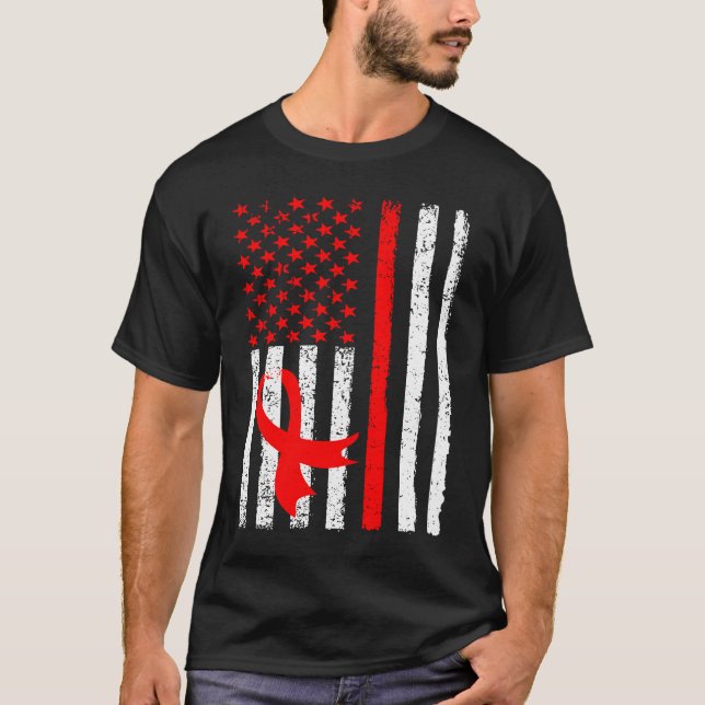 Camiseta Heart Disease Awareness Red Ribbon American Flag U (Anverso)