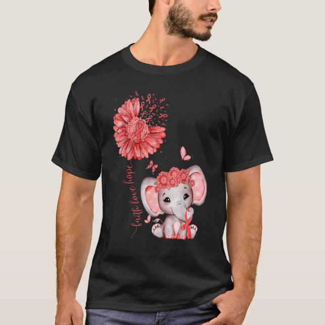 Camiseta Heart Disease Cute Elephant With Sunflower And Red (Anverso)