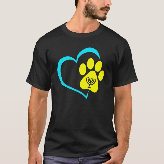 Camiseta Heart Dog Paw Print Menorah Hanukkah Chanukah Jewi (Anverso)