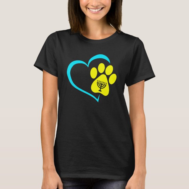 Camiseta Heart Dog Paw Print Menorah Hanukkah Chanukah Jewi (Anverso)