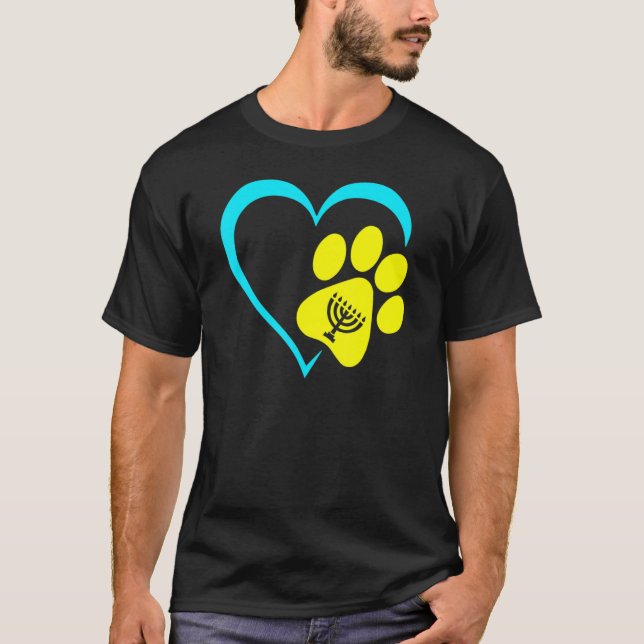 Camiseta Heart Dog Paw Print Menorah Hanukkah Chanukah Jewi (Anverso)