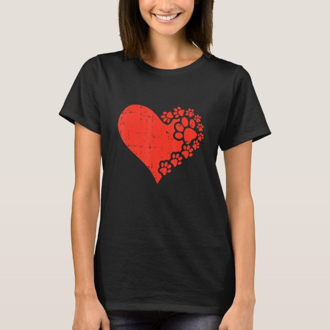 Camiseta Heart Dog Paw Print Valentines Day Puppy Doggie Pe (Anverso)