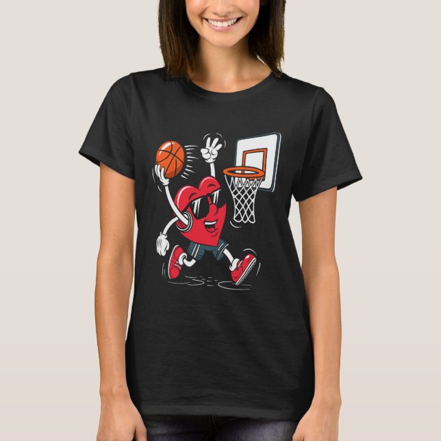 Camiseta Heart Dunking Sketll Valentines Day Boys Girls Kid (Anverso)