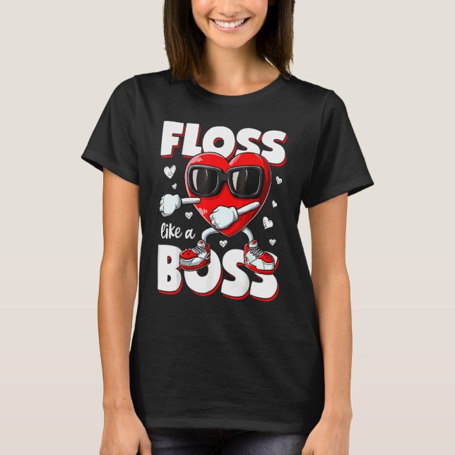 Camiseta Heart Floss Like A Boss Valentines Day Boys Kids F (Anverso)