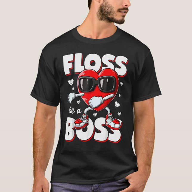 Camiseta Heart Floss Like A Boss Valentines Day Boys Kids F (Anverso)
