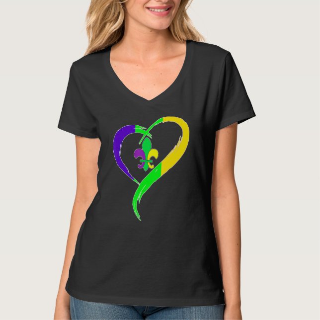 Camiseta Heart Funny Fleur De Lis Cute Mardi Gras Women (Anverso)