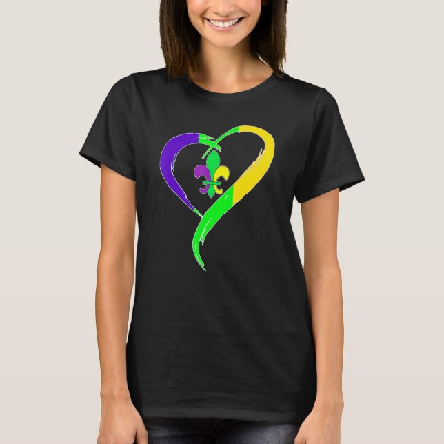 Camiseta Heart Funny Fleur De Lis Cute Mardi Gras Women (Anverso)