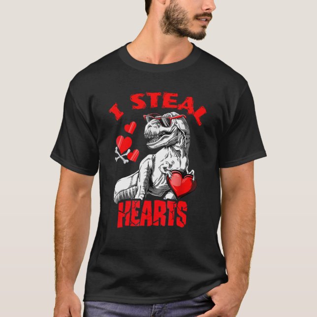 Camiseta Heart Glasses Dinosaur I Steal Hearts Boys Men Wom (Anverso)