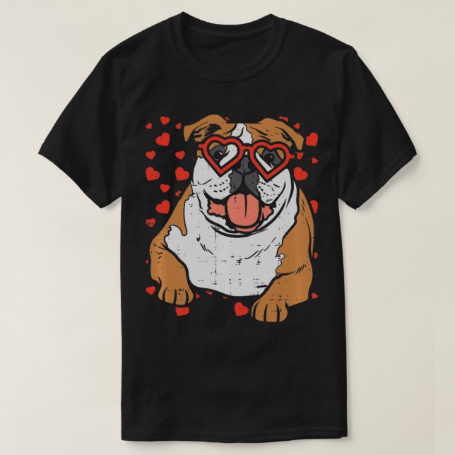 Camiseta Heart Glasses English Bulldog Cute Valentines Day  (Diseño del anverso)