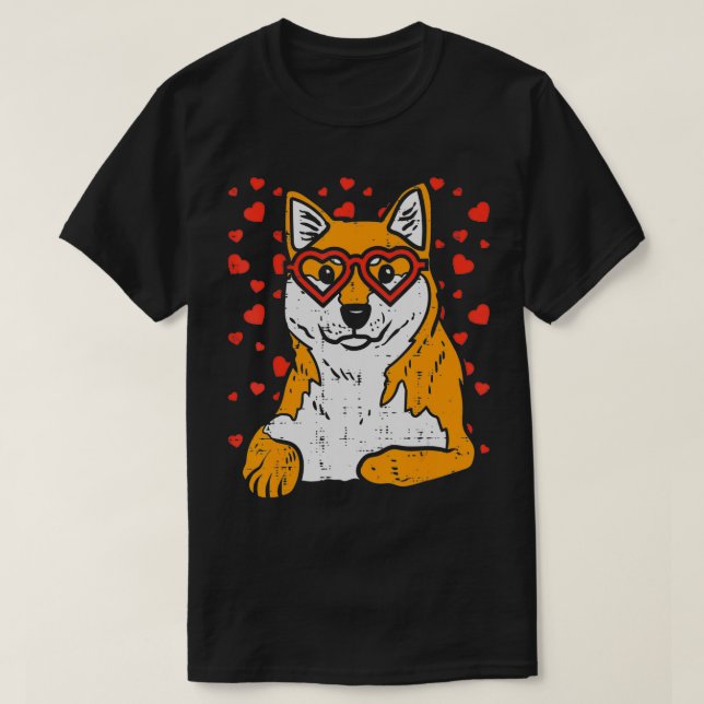 Camiseta Heart Glasses Shiba Inu Valentines Day Japanese Do (Diseño del anverso)
