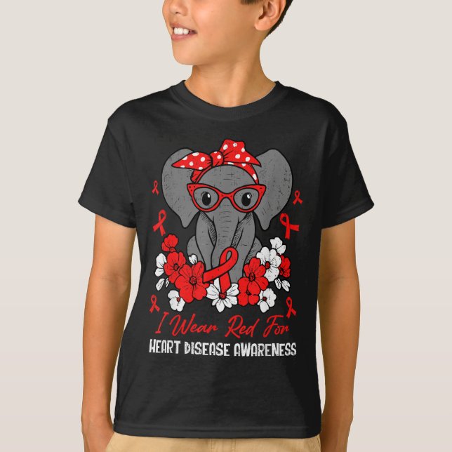 Camiseta Heart Health Elephant Red Ribbon Heart Disease Awa (Anverso)