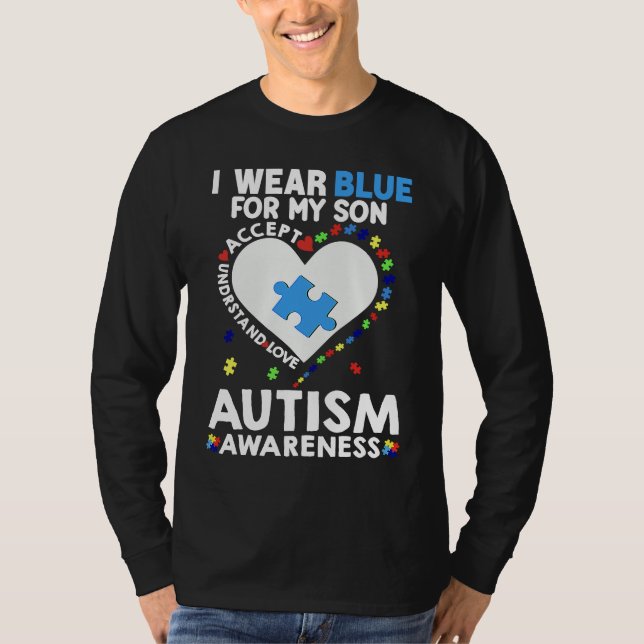 Camiseta Heart I Wear Blue For My Son Autism Awareness Mont (Anverso)