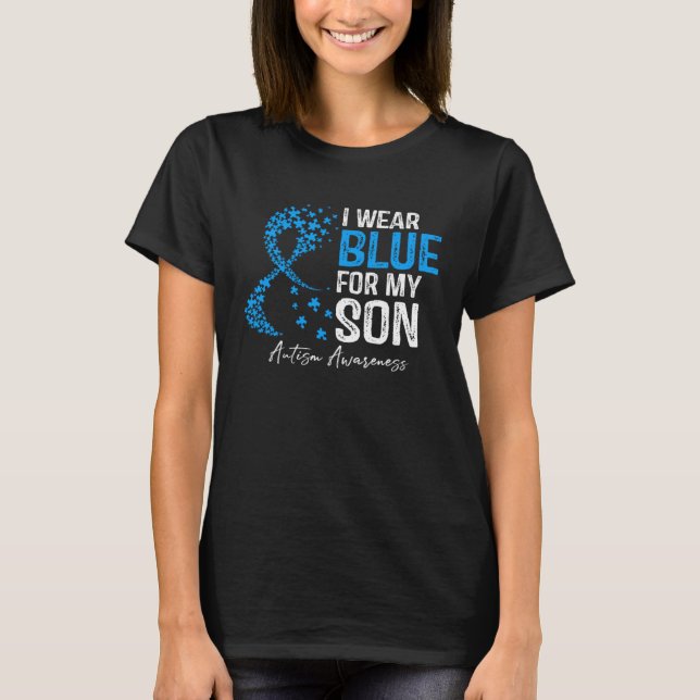Camiseta Heart I Wear Blue For My Son Autism Awareness Mont (Anverso)