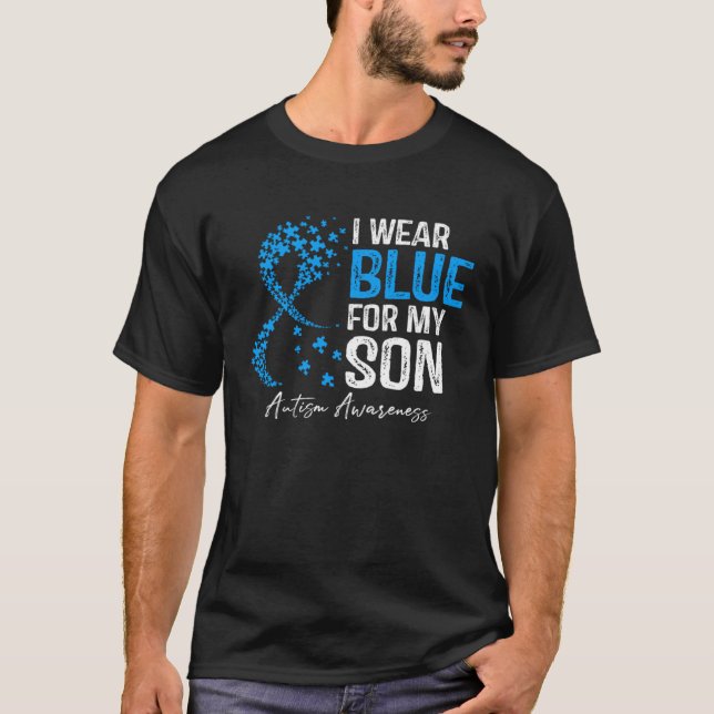 Camiseta Heart I Wear Blue For My Son Autism Awareness Mont (Anverso)
