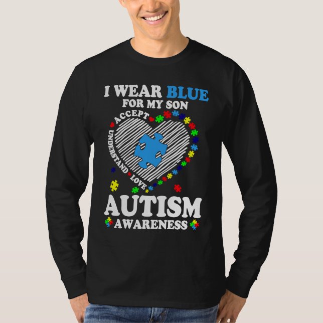 Camiseta Heart I Wear Blue For My Son Autism Awareness Mont (Anverso)