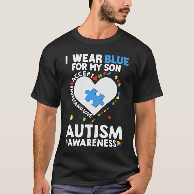 Camiseta Heart I Wear Blue For My Son Autism Awareness Mont (Anverso)