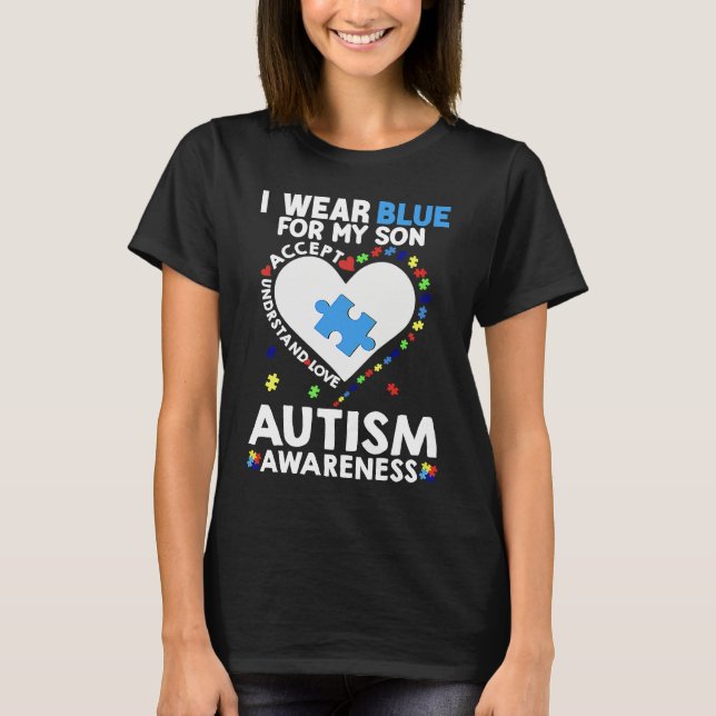 Camiseta Heart I Wear Blue For My Son Autism Awareness Mont (Anverso)