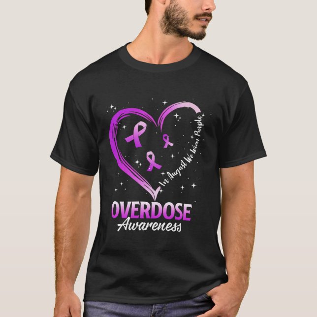 Camiseta Heart In August We Wear Purple Overdose Awareness  (Anverso)