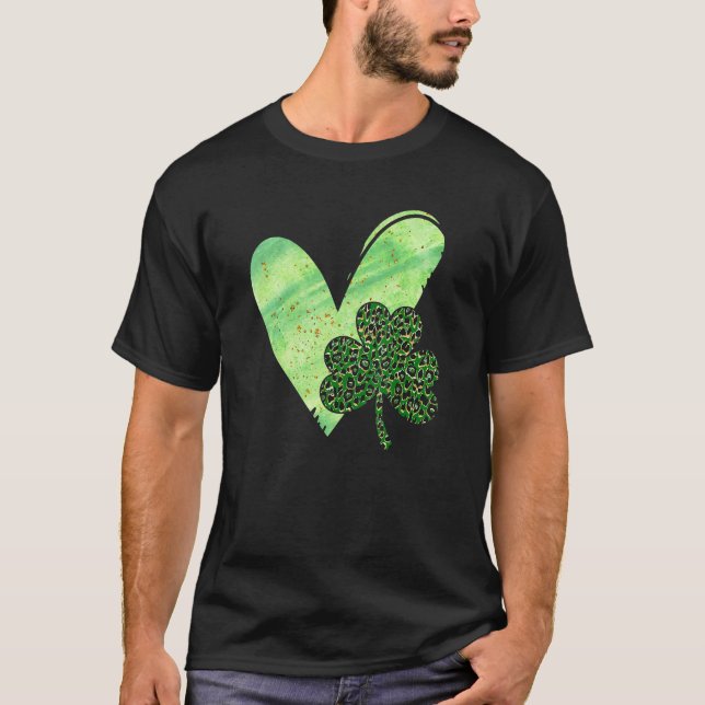Camiseta Heart Leopard C Shamrock Lucky St Patricks Day Iri (Anverso)