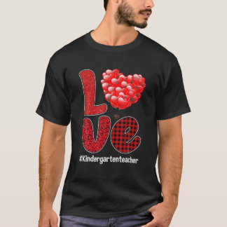 Camiseta Heart Love Kindergarten Teacher Red Plaid Valentin