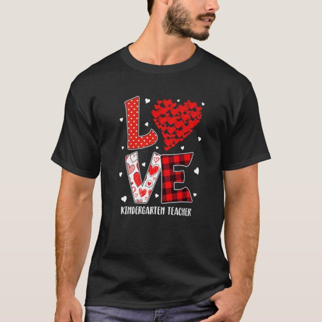 Camiseta Heart Love Kindergarten Teacher Red Plaid Valentin (Anverso)